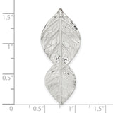 Double Leaf Textured Chain Slide Charm Pendant in Real 925 Sterling Silver