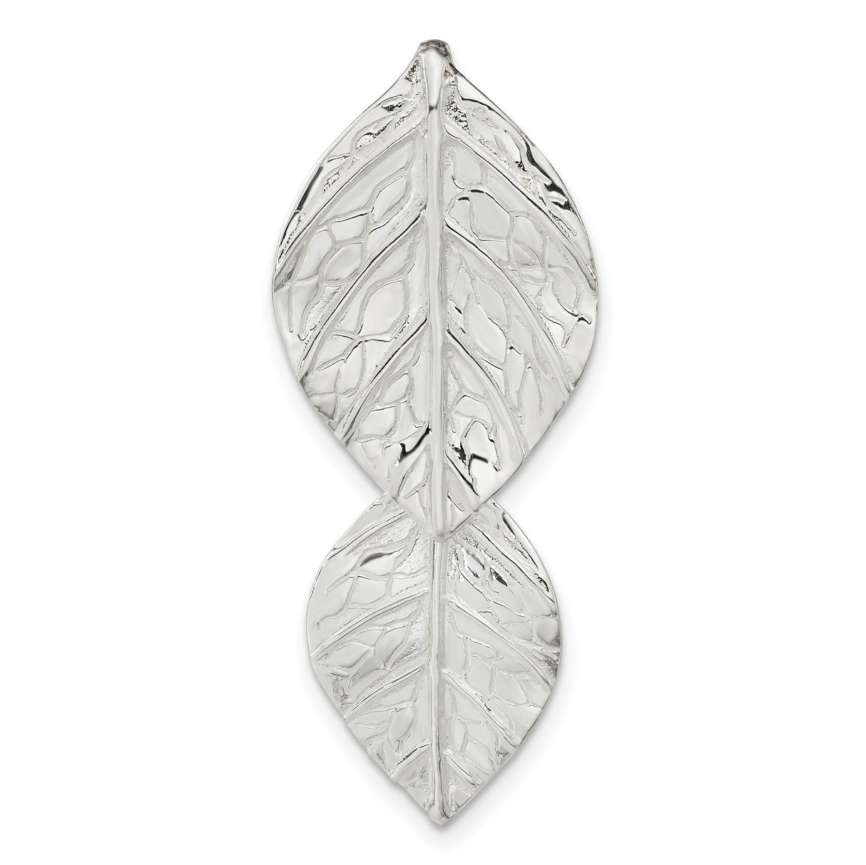 Double Leaf Textured Chain Slide Charm Pendant in Real 925 Sterling Silver