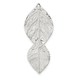 Double Leaf Textured Chain Slide Charm Pendant in Real 925 Sterling Silver