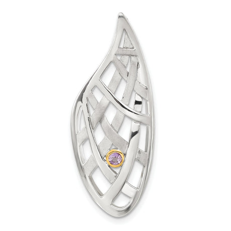 Gold Plated 9k Gold Accent AM Teardrop Criss Cross Slide Charm Pendant in Real 925 Sterling SIlver