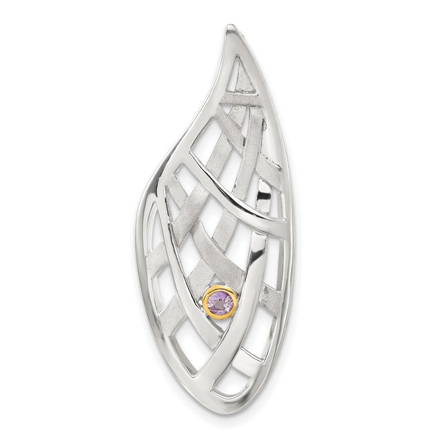 Gold Plated 9k Gold Accent AM Teardrop Criss Cross Slide Charm Pendant in Real 925 Sterling SIlver