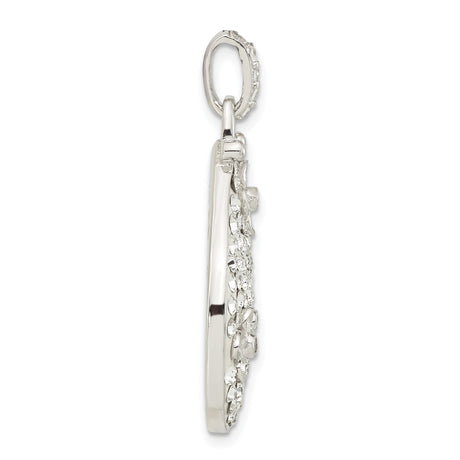 Sterling Silver Teardrop Pendant with Cubic Zirconia and Floral Crystal Accents for Women