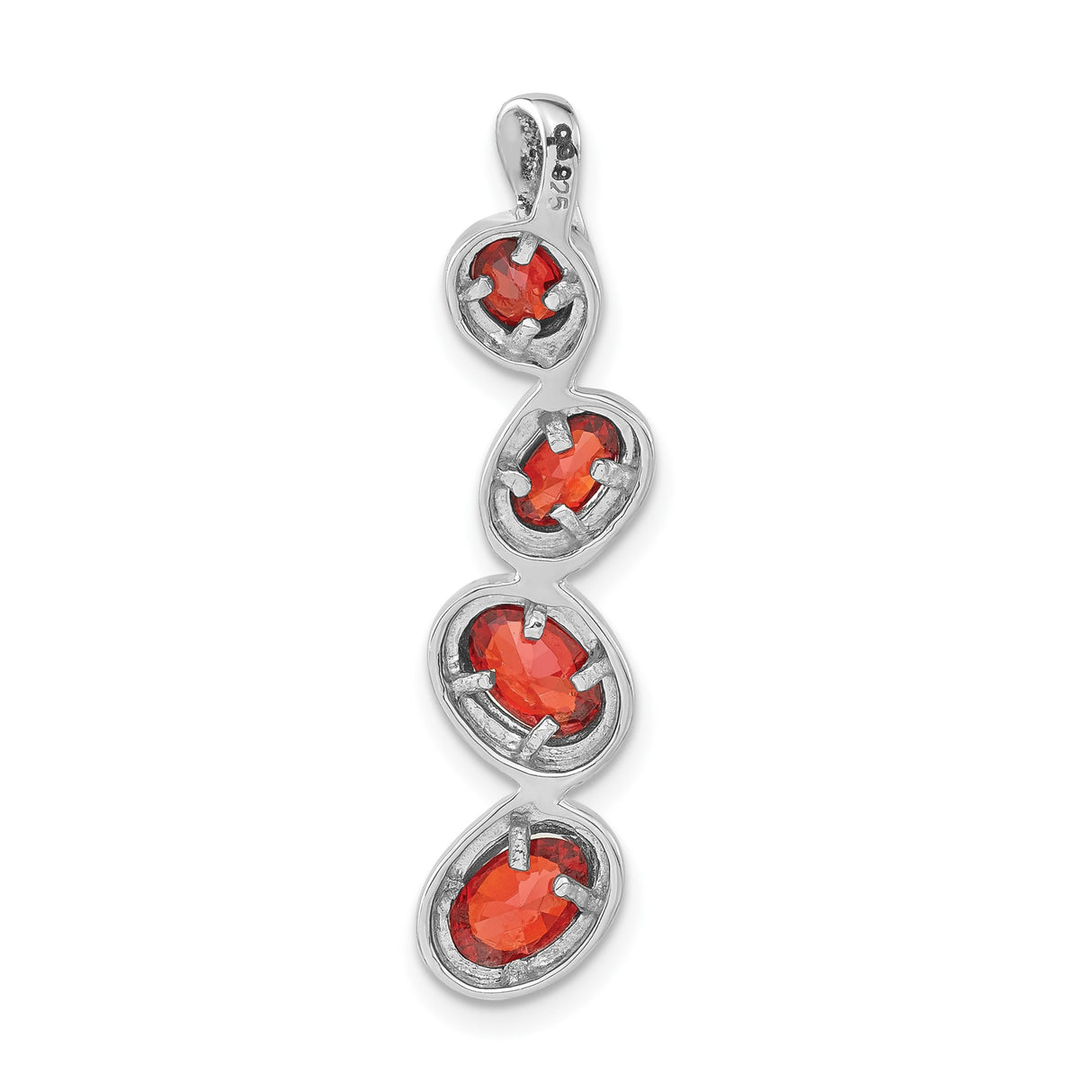 Sterling Silver Pendant with Cubic Zirconia, Four Oval Red Stones, Abstract Modern Design