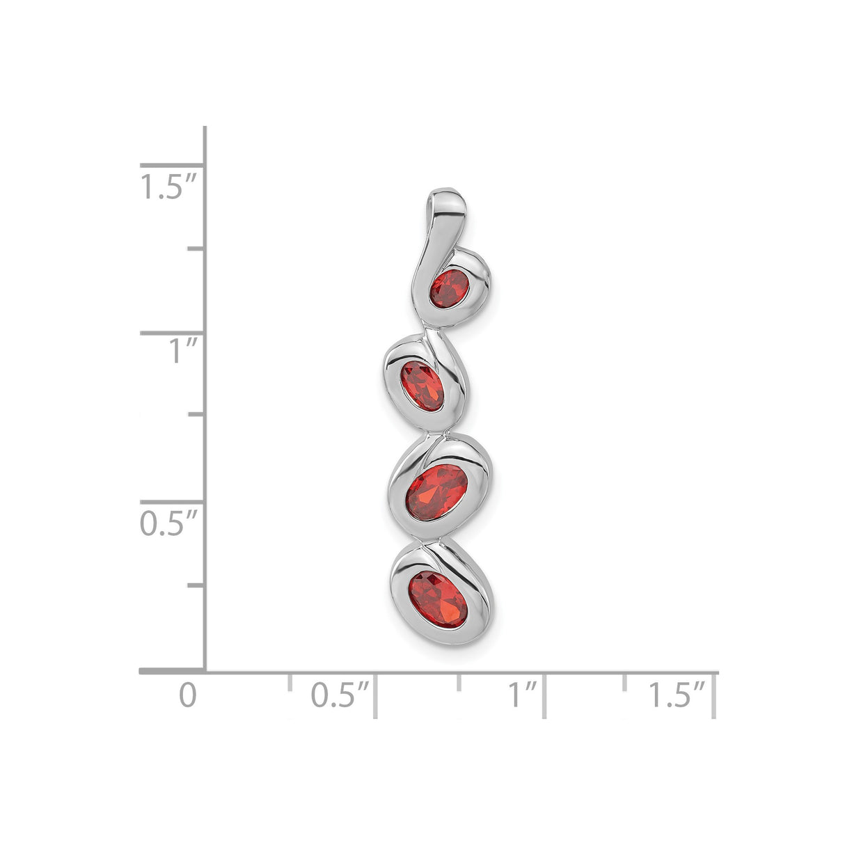 Sterling Silver Pendant with Cubic Zirconia, Four Oval Red Stones, Abstract Modern Design