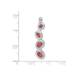Sterling Silver Pendant with Cubic Zirconia, Four Oval Red Stones, Abstract Modern Design
