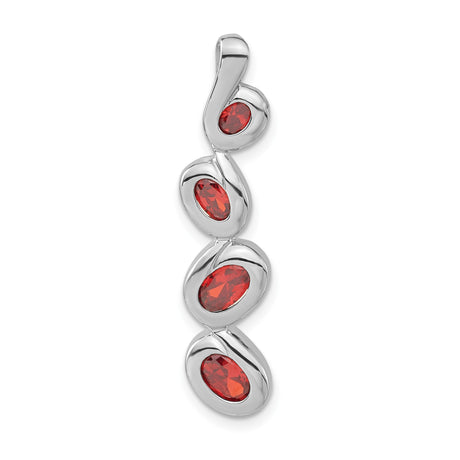 Sterling Silver Pendant with Cubic Zirconia, Four Oval Red Stones, Abstract Modern Design