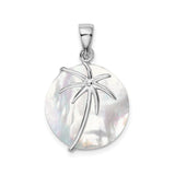 Sterling Silver Palm Tree Pendant with Mother of Pearl, Tropical Beach Style for Women