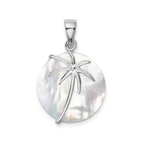 Sterling Silver Palm Tree Pendant with Mother of Pearl, Tropical Beach Style for Women