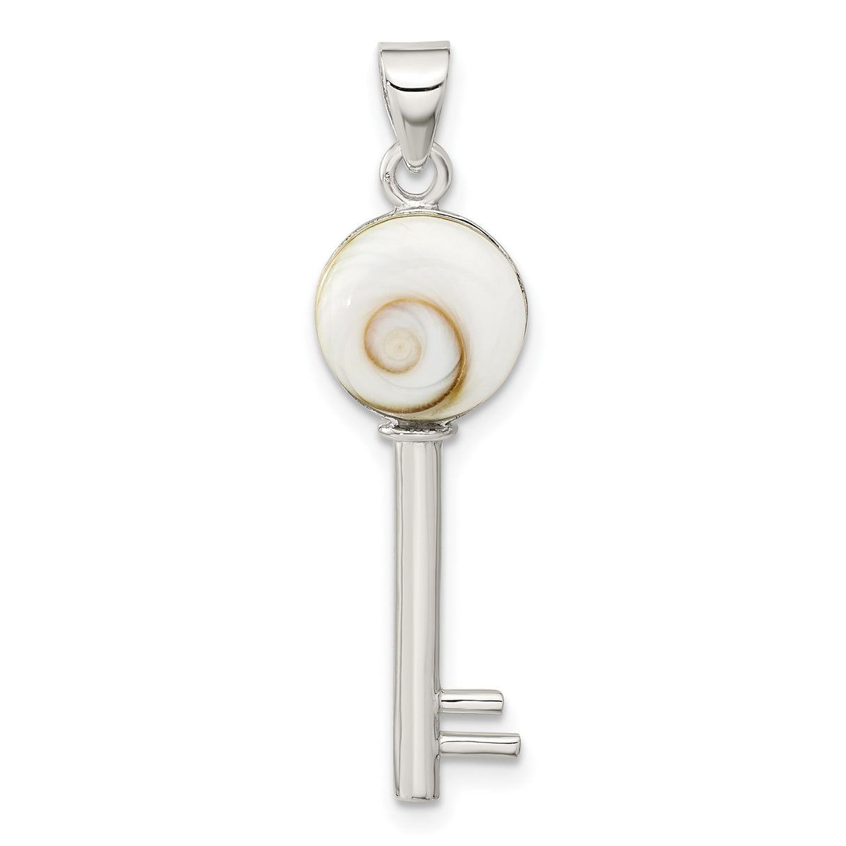 Sterling Silver Key Shaped Shiva Eye Pendant, Boho Spiral Shell Symbol Jewelry for Women