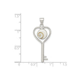 Sterling Silver Heart Key Pendant with Natural Spiral Shell, Boho Ocean-Inspired Jewelry