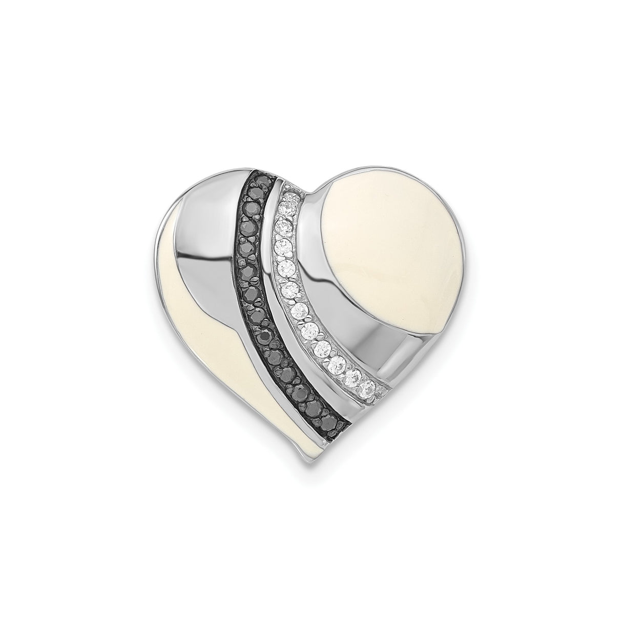 Sterling Silver Heart Pendant with Black and White Cubic Zirconia Accents, Modern Love Design