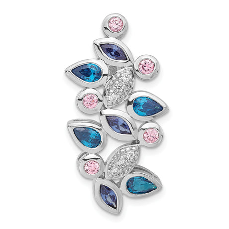 Sterling Silver Pendant with Cubic Zirconia in Floral Petal Leaf Design