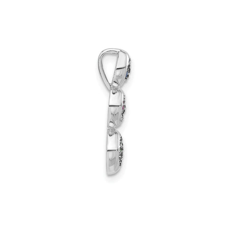 Sterling Silver Charm Pendant with Stacked Rounded Squares and Colorful Gemstone Clusters