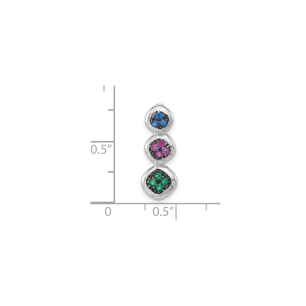 Sterling Silver Charm Pendant with Stacked Rounded Squares and Colorful Gemstone Clusters