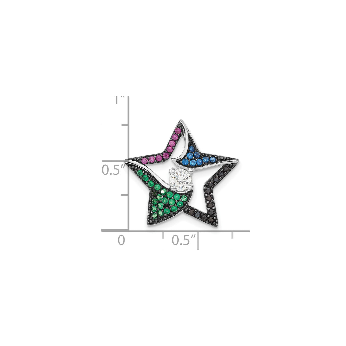 Sterling Silver Star Pendant with Multicolor Cubic Zirconia and Clear Crystal Centerpiece