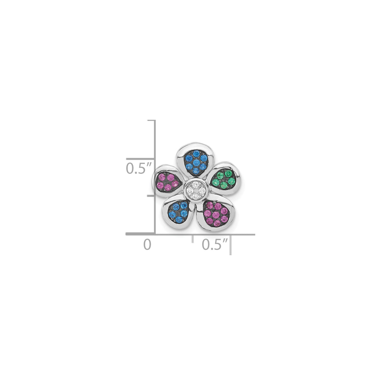 Sterling Silver Flower Pendant with Multicolor Cubic Zirconia, Floral Charm Design for Women