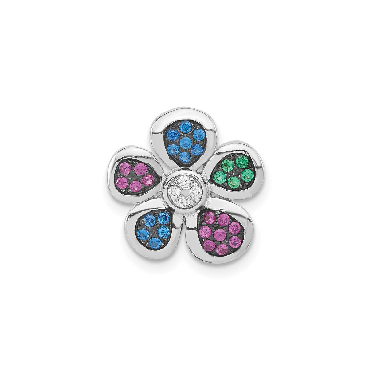 Sterling Silver Flower Pendant with Multicolor Cubic Zirconia, Floral Charm Design for Women