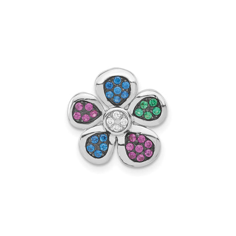 Sterling Silver Flower Pendant with Multicolor Cubic Zirconia, Floral Charm Design for Women