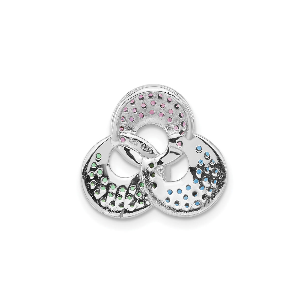 Sterling Silver Trinity Pendant with Pink, Green, and Blue Cubic Zirconia, Celtic Unity Design