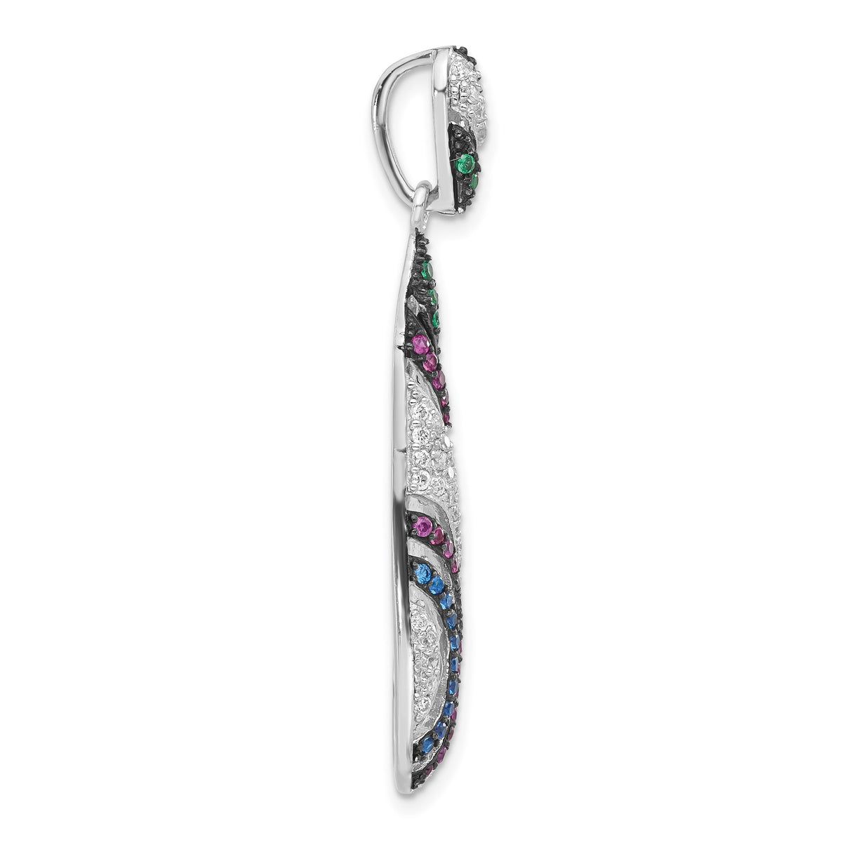 Sterling Silver Teardrop Pendant with Multicolor Cubic Zirconia in Swirl Design
