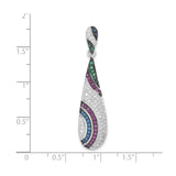Sterling Silver Teardrop Pendant with Multicolor Cubic Zirconia in Swirl Design