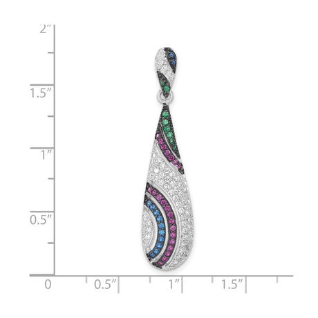 Sterling Silver Teardrop Pendant with Multicolor Cubic Zirconia in Swirl Design