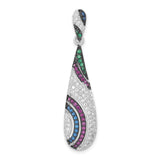 Sterling Silver Teardrop Pendant with Multicolor Cubic Zirconia in Swirl Design
