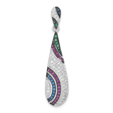 Sterling Silver Teardrop Pendant with Multicolor Cubic Zirconia in Swirl Design