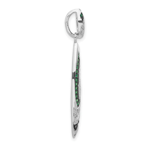 Sterling Silver Feather Pendant with Cubic Zirconia and Synthetic Spinel, Curved Nature-Inspired Design