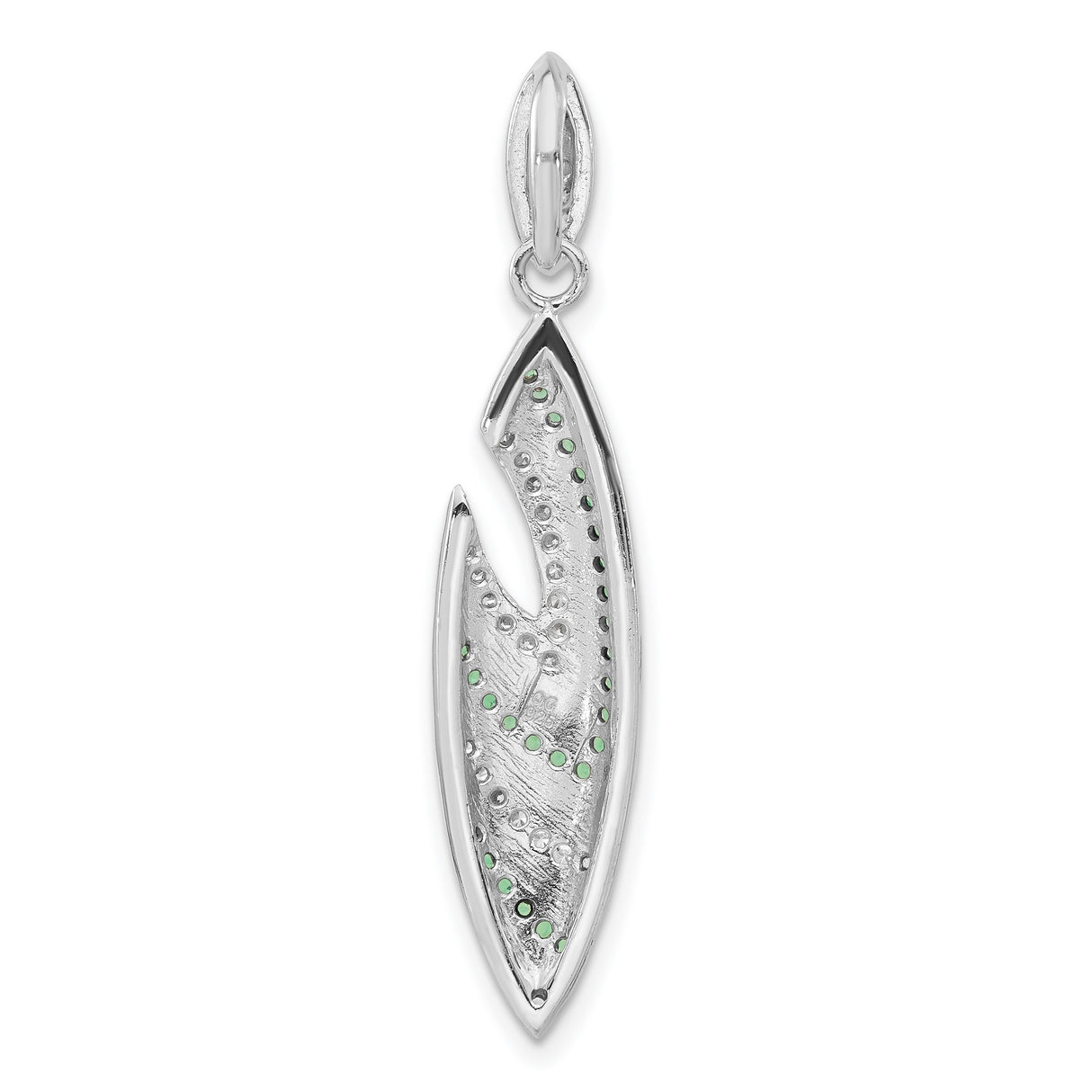 Sterling Silver Feather Pendant with Cubic Zirconia and Synthetic Spinel, Curved Nature-Inspired Design