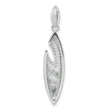 Sterling Silver Feather Pendant with Cubic Zirconia and Synthetic Spinel, Curved Nature-Inspired Design