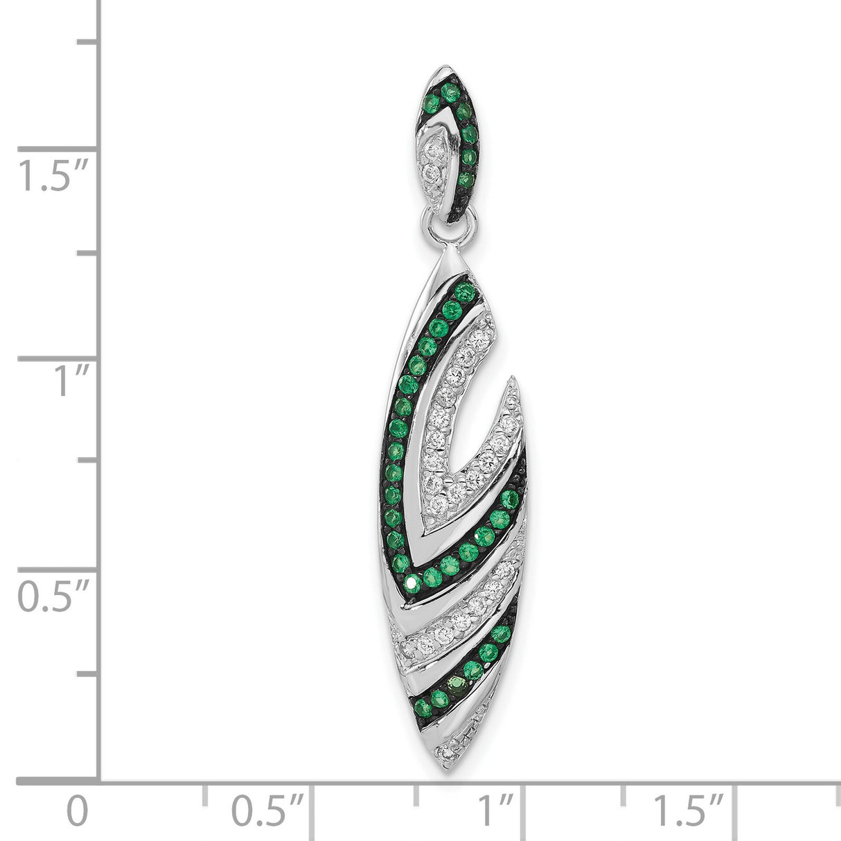 Sterling Silver Feather Pendant with Cubic Zirconia and Synthetic Spinel, Curved Nature-Inspired Design