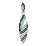 Sterling Silver Feather Pendant with Cubic Zirconia and Synthetic Spinel, Curved Nature-Inspired Design
