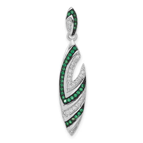 Sterling Silver Feather Pendant with Cubic Zirconia and Synthetic Spinel, Curved Nature-Inspired Design