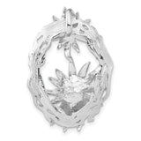 Sterling Silver Pendant with Cubic Zirconia, Black and White Enamel Starburst Flowers, Vine Motif