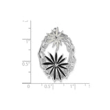 Sterling Silver Pendant with Cubic Zirconia, Black and White Enamel Starburst Flowers, Vine Motif