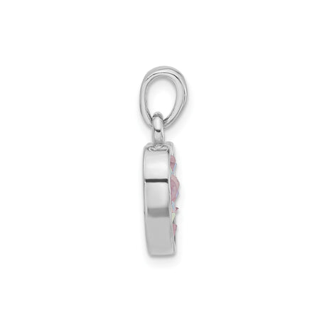 Sterling Silver Heart Pendant with Pink Iridescent Crystal Chips , Feminine and Romantic Jewelry