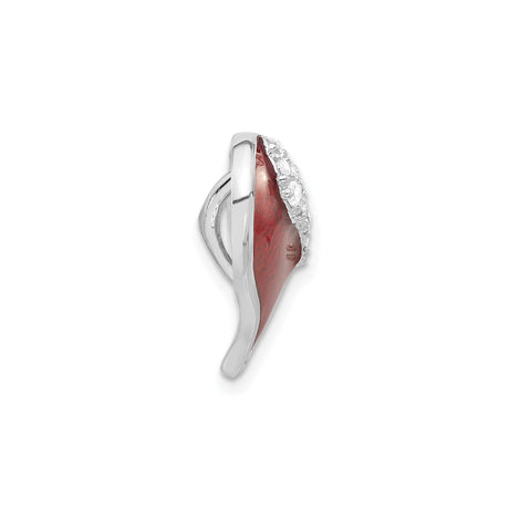 Sterling Silver Heart Shaped Brooch with Red Enamel and Cubic Zirconia Accents