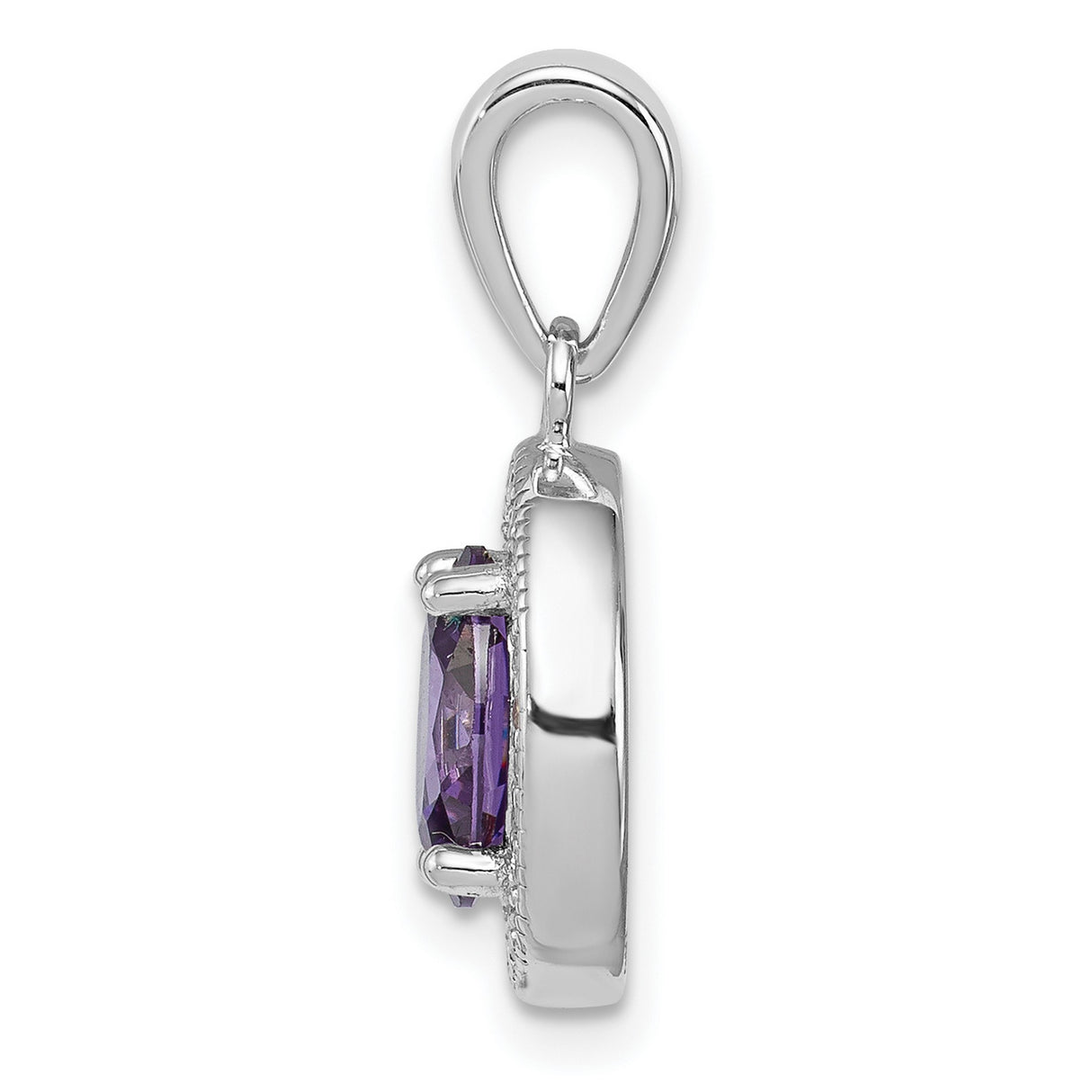 Sterling Silver Pendant with Oval Amethyst and Halo of Clear Cubic Zirconia, February Birthstone