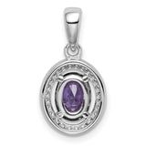 Sterling Silver Pendant with Oval Amethyst and Halo of Clear Cubic Zirconia, February Birthstone