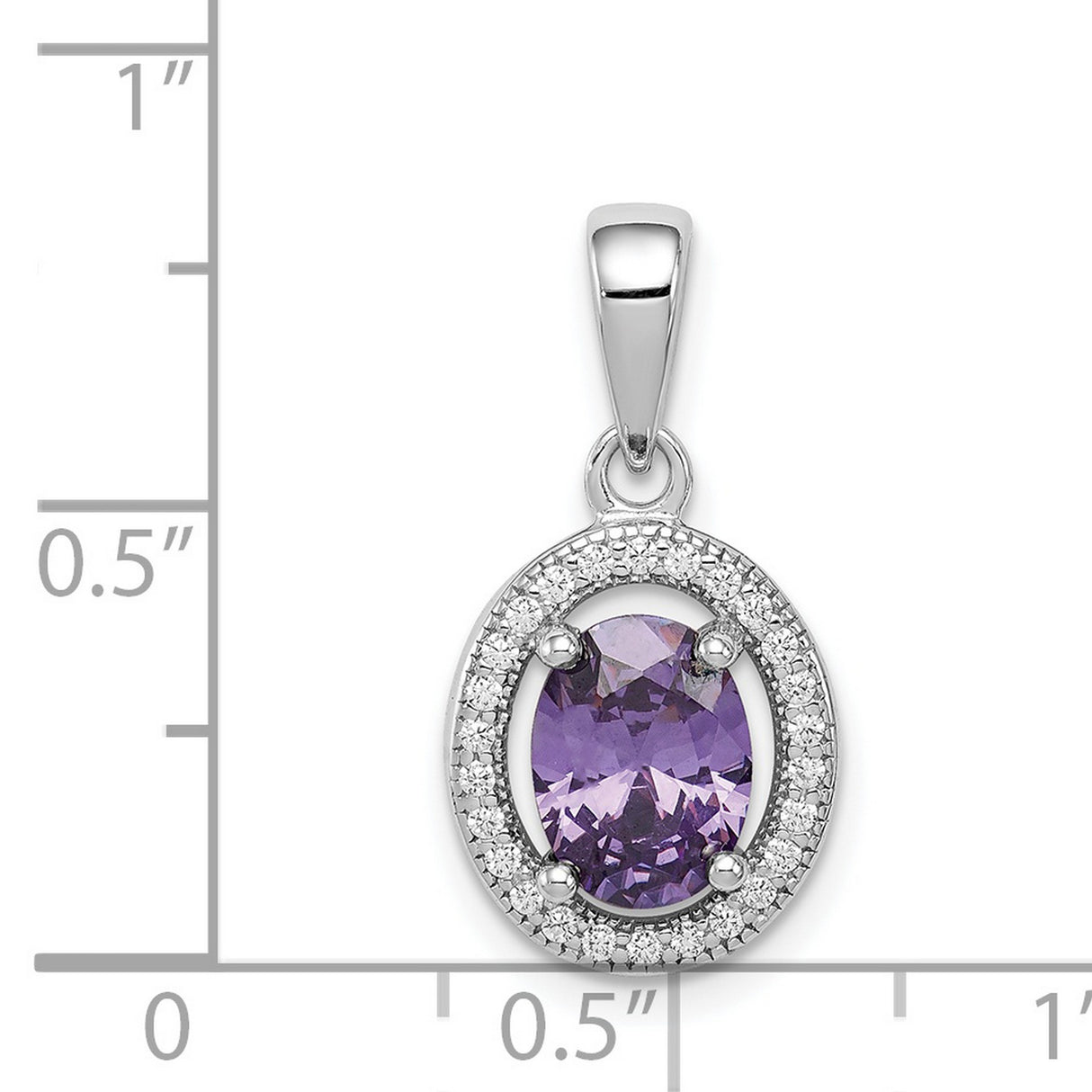 Sterling Silver Pendant with Oval Amethyst and Halo of Clear Cubic Zirconia, February Birthstone
