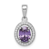 Sterling Silver Pendant with Oval Amethyst and Halo of Clear Cubic Zirconia, February Birthstone