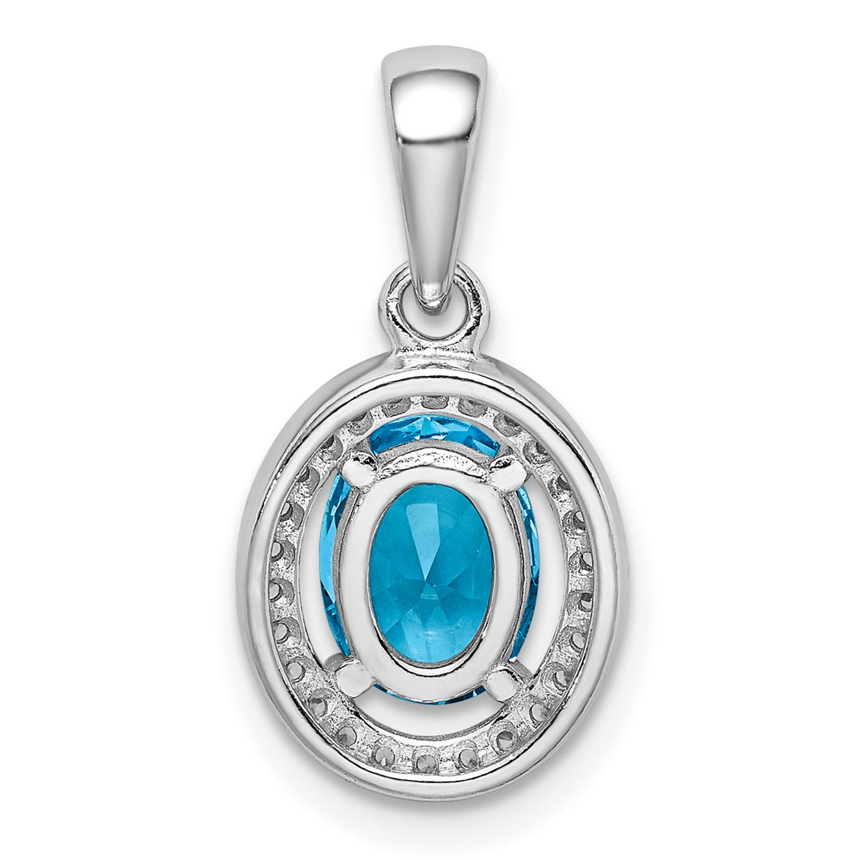 Sterling Silver Oval Pendant with Blue Cubic Zirconia and Clear Halo Stones for Women