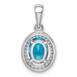 Sterling Silver Oval Pendant with Blue Cubic Zirconia and Clear Halo Stones for Women