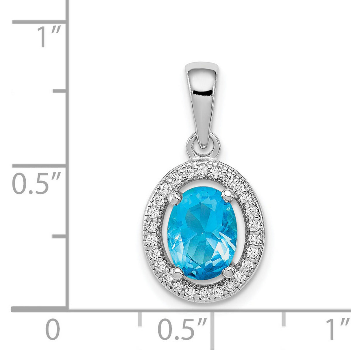 Sterling Silver Oval Pendant with Blue Cubic Zirconia and Clear Halo Stones for Women
