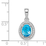 Sterling Silver Oval Pendant with Blue Cubic Zirconia and Clear Halo Stones for Women