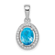 Sterling Silver Oval Pendant with Blue Cubic Zirconia and Clear Halo Stones for Women