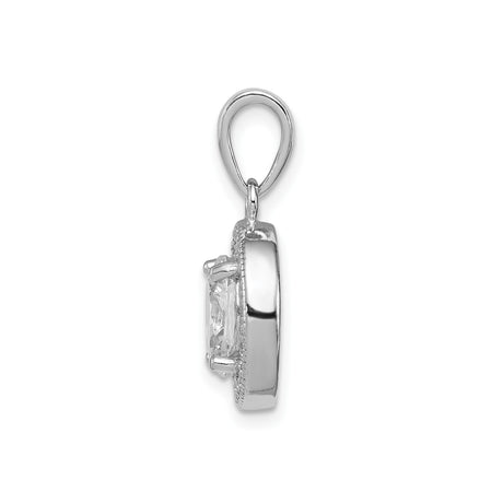 Sterling Silver Pendant with Oval Cubic Zirconia, Halo Design, Polished Finish for Women