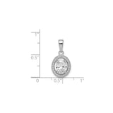 Sterling Silver Pendant with Oval Cubic Zirconia, Halo Design, Polished Finish for Women