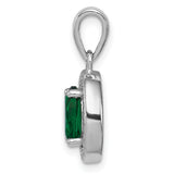 Sterling Silver Pendant with Oval Green Cubic Zirconia and White CZ Halo Design for Women